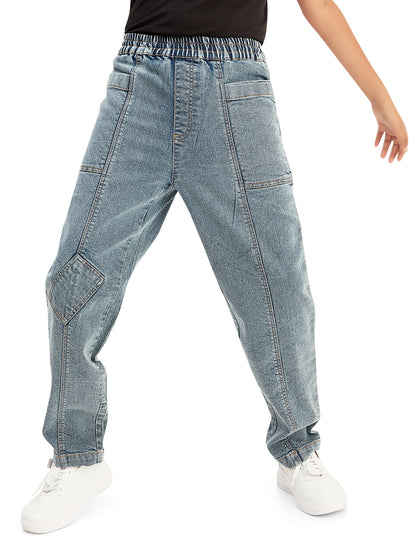Olele® Boys Cotton Denim Pull On Jeans - Faded Blue