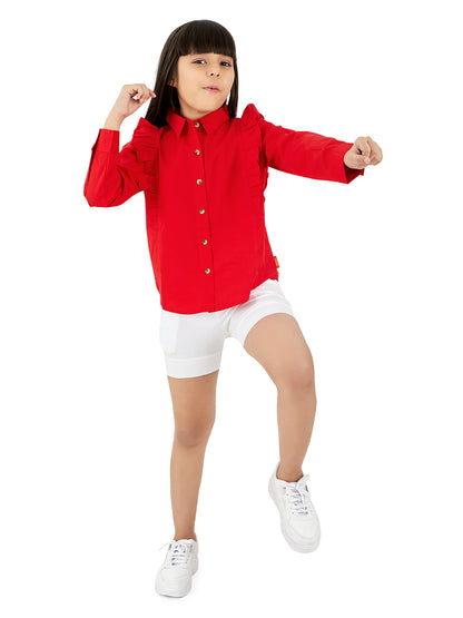 Olele® Girls Regina Full Sleeve Cotton Linen Shirt - Red