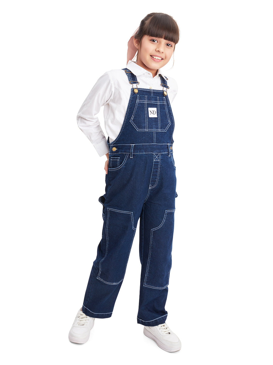 Olele® Girls Carpenter Dungaree - Raw Cotton Denim