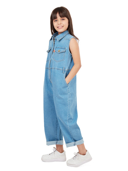 Olele® Girls Brooklyn Sleeveless Boiler Suit - Cotton Denim