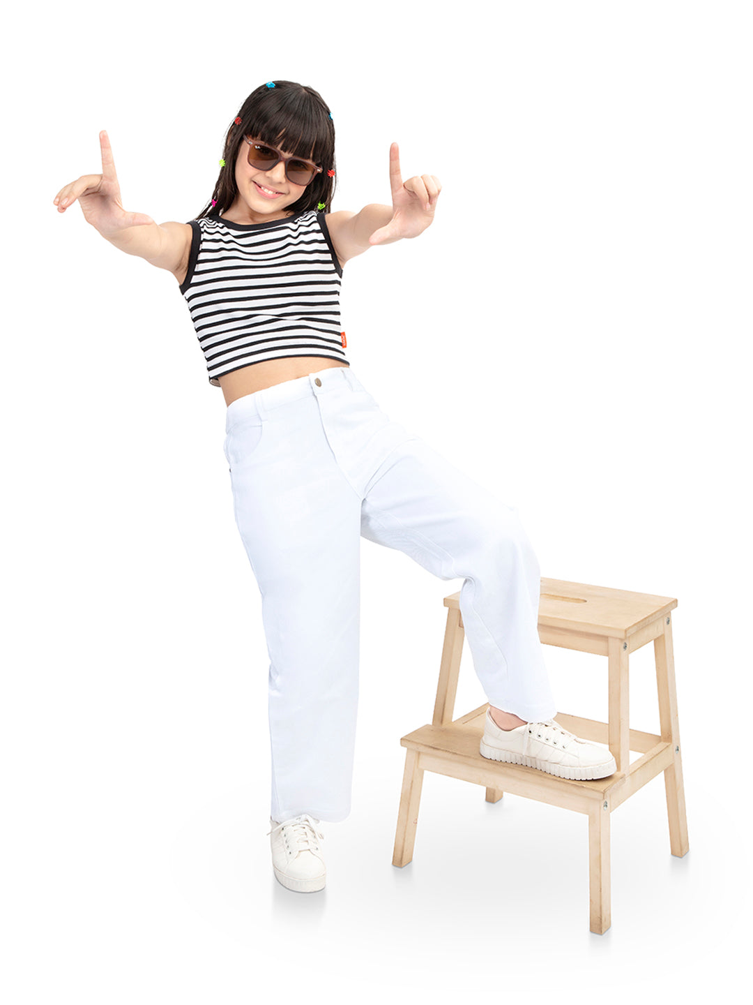 Olele® Girls Relaxed Fit White Cotton Denim Jeans
