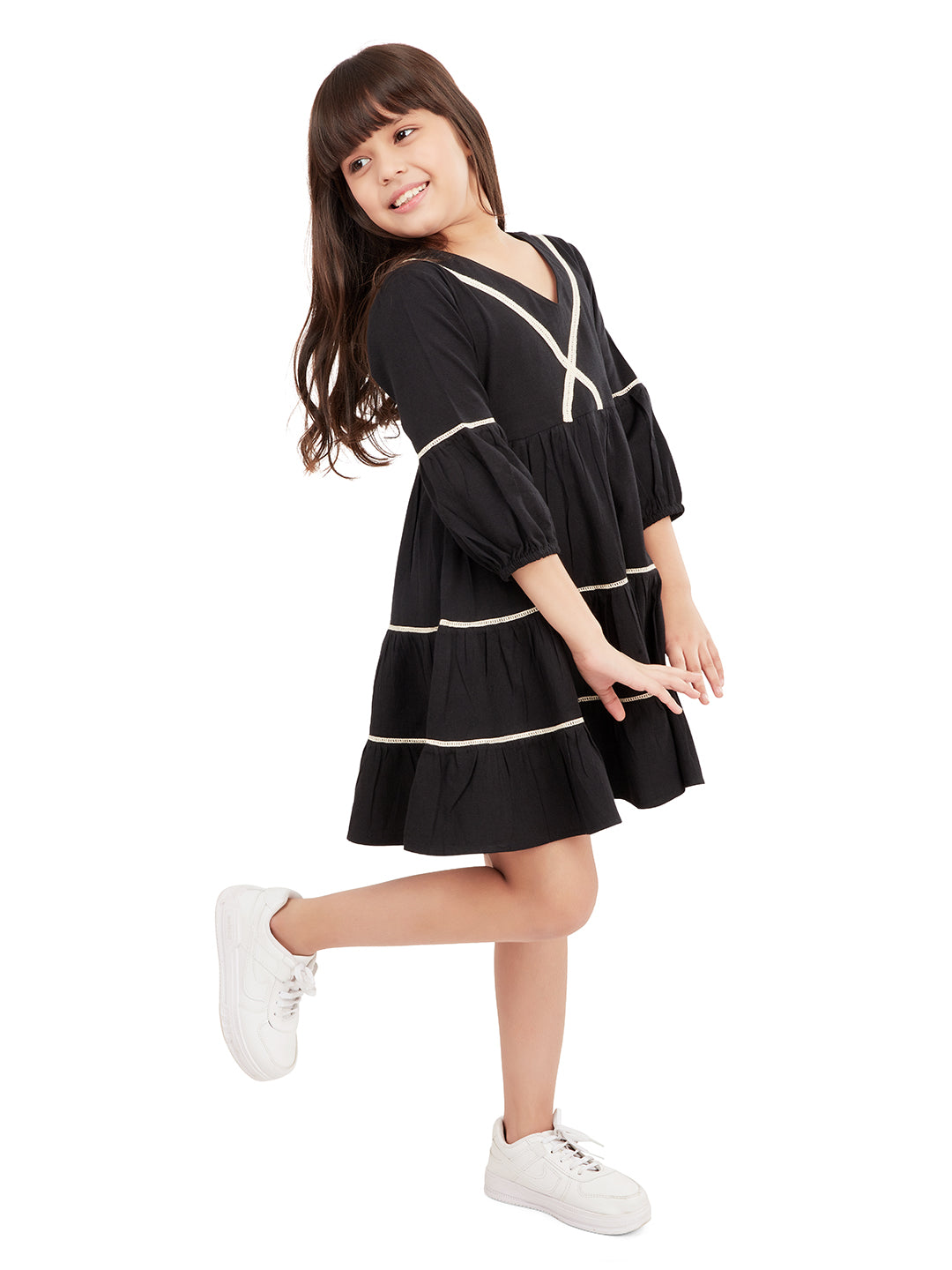 Olele® Girls Linda Lace Cotton Dress - Black