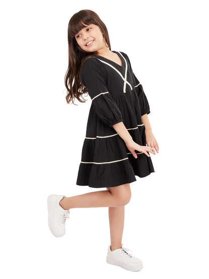 Olele® Girls Linda Lace Cotton Dress - Black