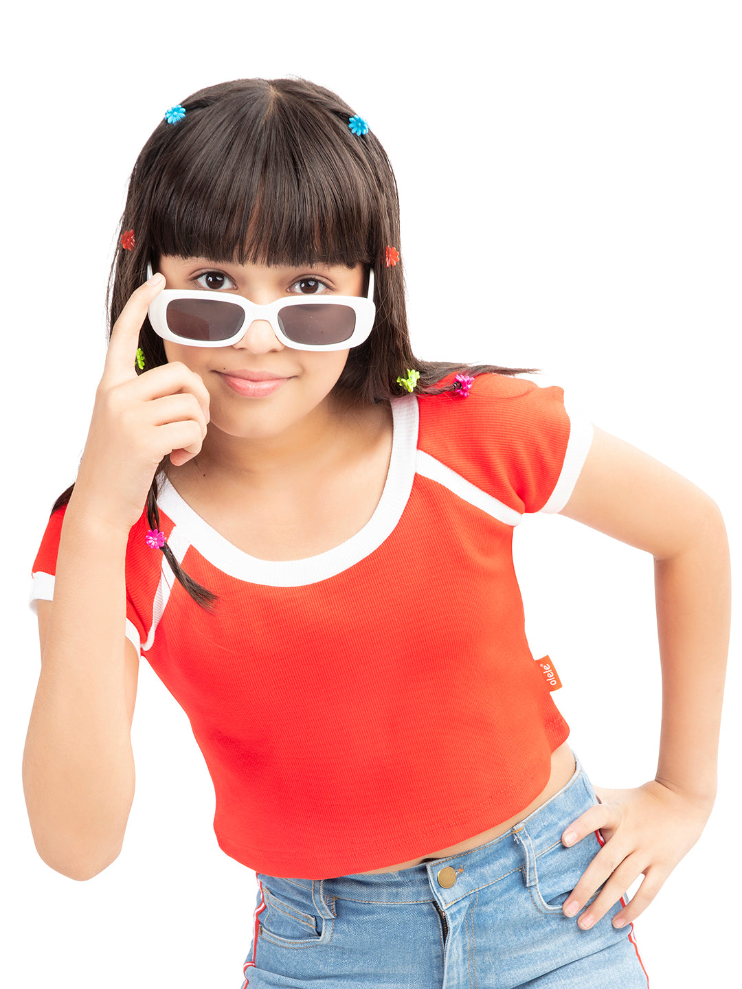 Olele® Girls 60s Cotton Rib Red Crop Top