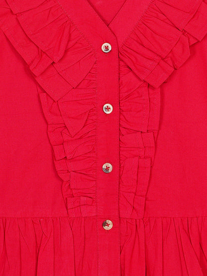 Olele® Victoria Ruffle Pure Cotton Top for Girls - Red