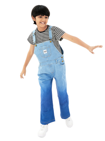 Olele®  Full Length Ombre Bio Washed Cotton Denim Dungaree - Boys