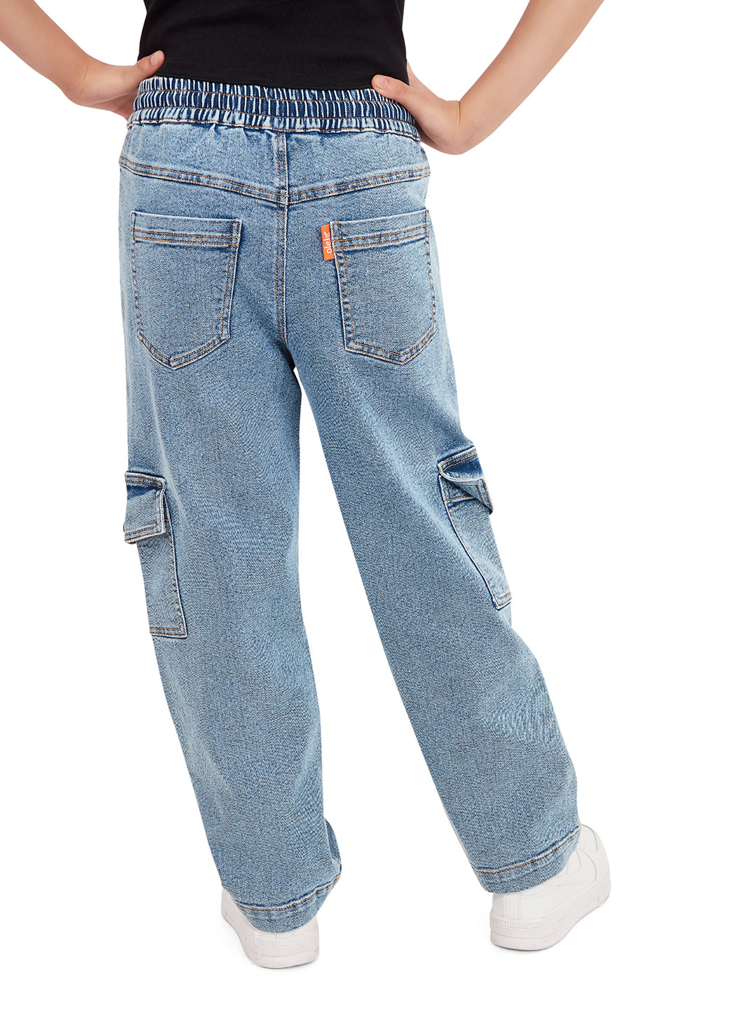 Back View of Girls Camila Cargo Denim Jeans Pant