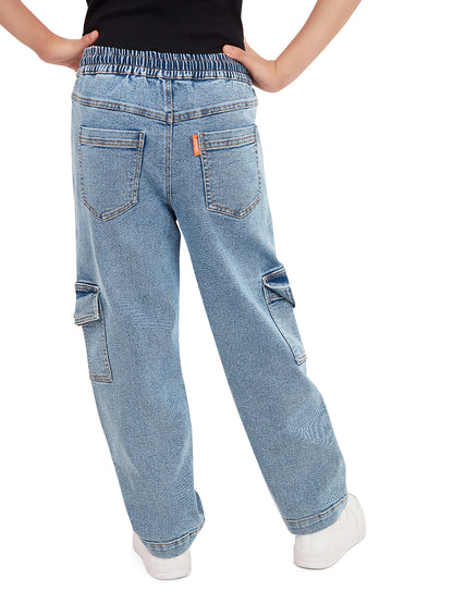 Back View of Girls Camila Cargo Denim Jeans Pant