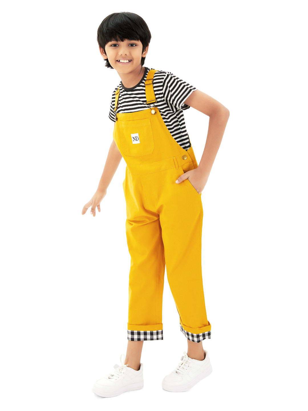 Olele® Full Length Signature Hemfold Yellow Cotton Dungaree - Boys