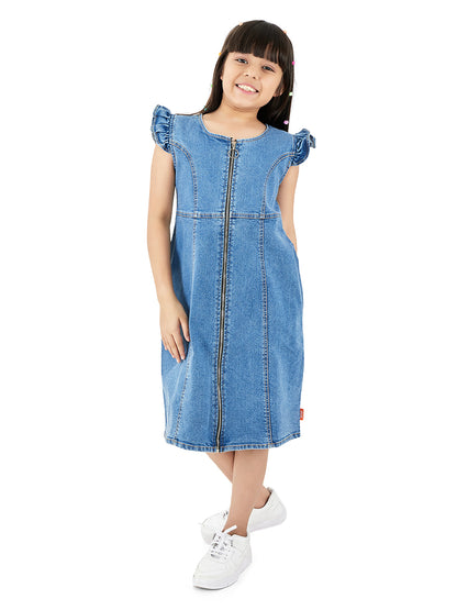 Olele® Chelsea Cotton Denim Dress with Metal Zipper Opening