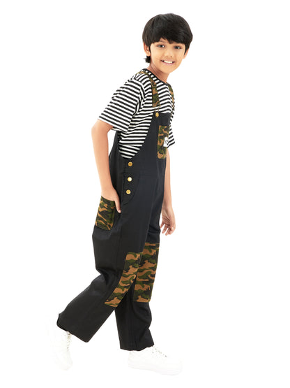 Olele® Boys Labra Cotton Twill Dungaree - Black and Camouflage
