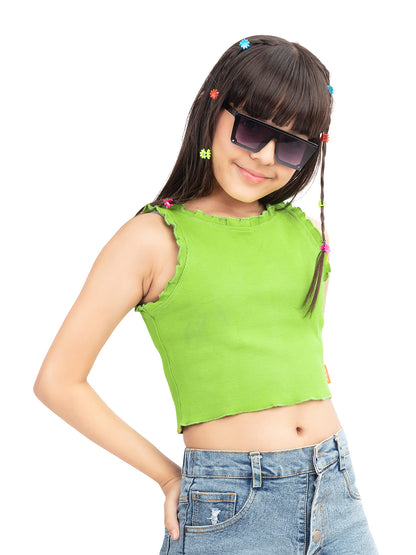 Olele® Girls Cotton Rib Crop Top - Green