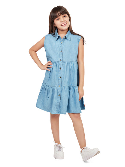 "Olele® Girls Stella Dress - Light Blue Denim "