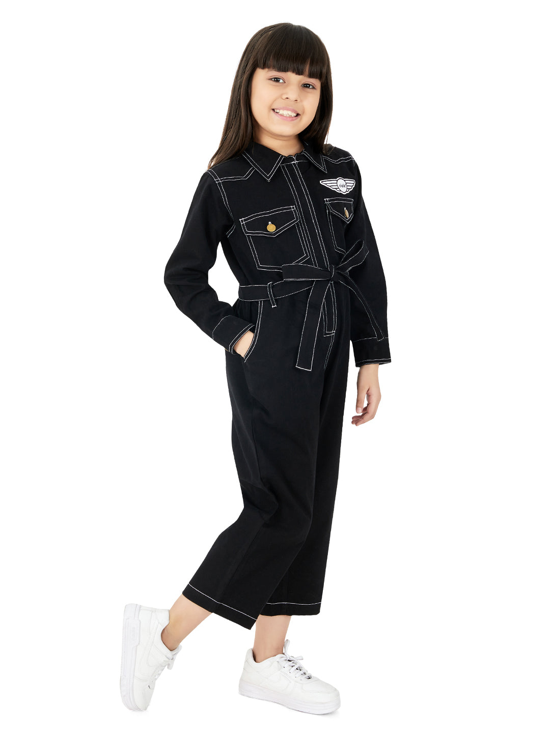 Olele® Girls Brooklyn Boiler Suit with Zipper Opening - Black Cotton