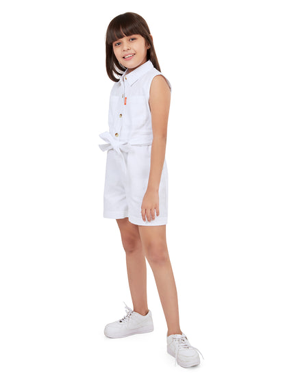 Olele® Girls Romi Cotton Twill Romper - Bright White