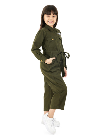 Olele® Girls Brooklyn Boiler Suit with Zipper Opening - Olive Cotton