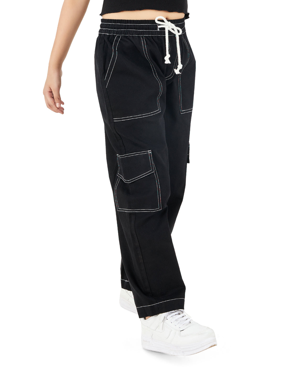 Olele® Girls Camila Cargo Pant - Black Cotton