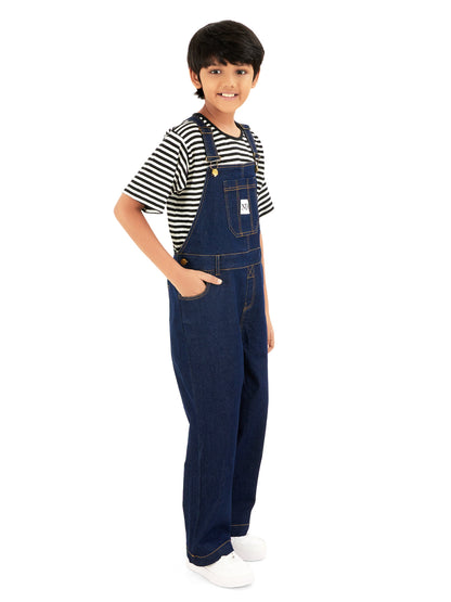 Boys Full Length Raw Cotton Denim Vanilla Dungaree