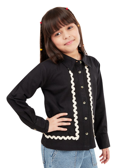 Olele® Girls Full Sleeve Linen Lace Shirt - Black