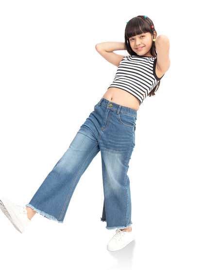Olele® Girls Wide Leg Cotton Denim Jeans