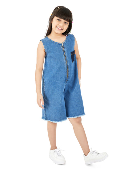 Olele® Girls Richmond Front Metal Zipper Romper - Cotton Denim