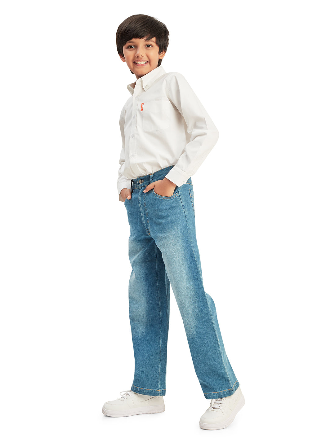 Olele® Boys Cotton Denim Regular Fit Jeans Pant - Light Blue