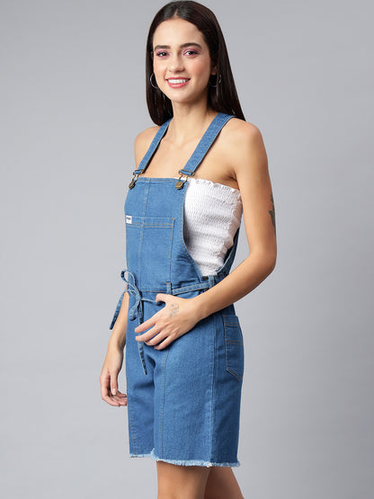 OLELE OVERALLS® Women's Denim Dungaree Playsuit with Matching Stings