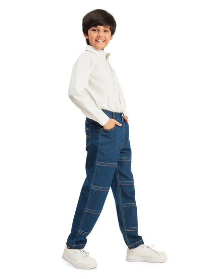 Olele® Boys Cotton Denim Double Stitch Jeans Pant - Dark Blue