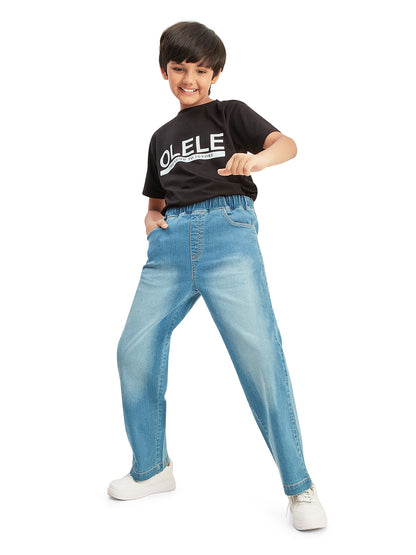 Olele® Boys Cotton Denim Pull On Regular Fit Jeans - Light Blue