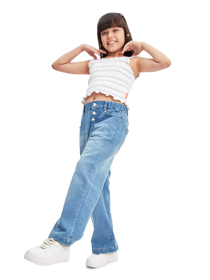 Olele® Boot Cut Button Fly Jeans Pant for Girls