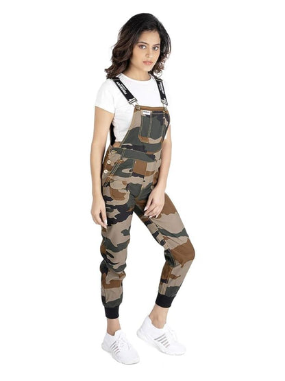 OLELE OVERALLS® Camoflauge Women Dungaree with Black Rib Bottom