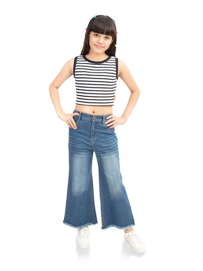 Olele® Girls Wide Leg Cotton Denim Jeans