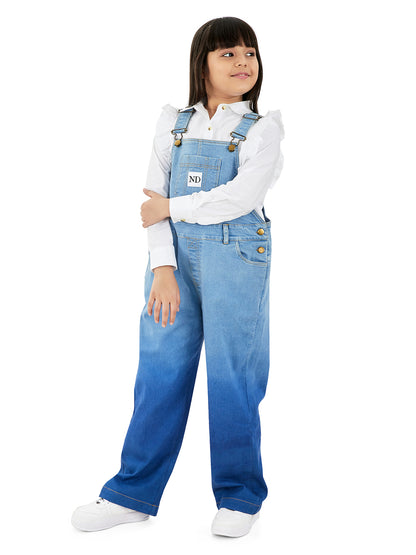 Olele®  Full Length Ombre Bio Washed Cotton Denim Dungaree - Girls