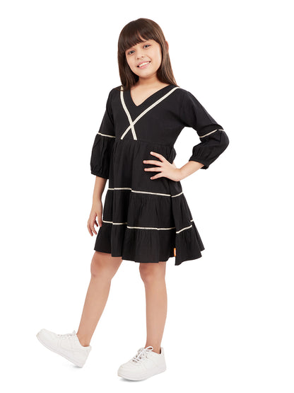 Olele® Girls Linda Lace Cotton Dress - Black
