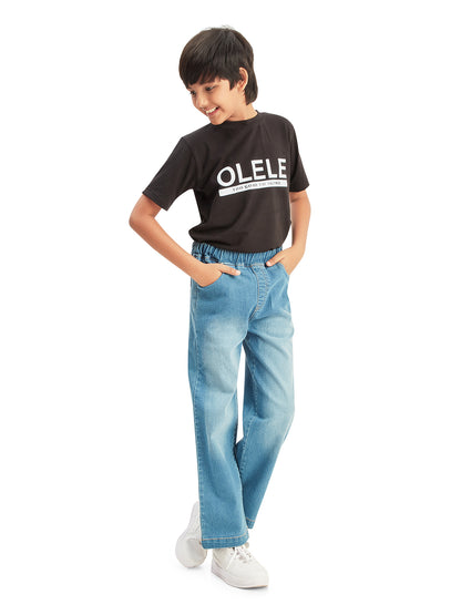Olele® Boys Cotton Denim Pull On Regular Fit Jeans - Light Blue