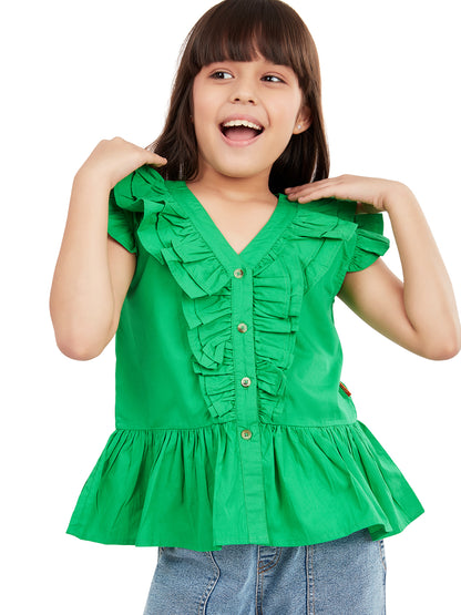 Olele® Girls Victoria Ruffle Top - Forest Green Mill Made Cotton