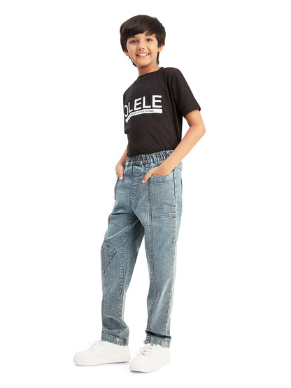 Olele® Boys Cotton Denim Pull On Jeans - Faded Blue