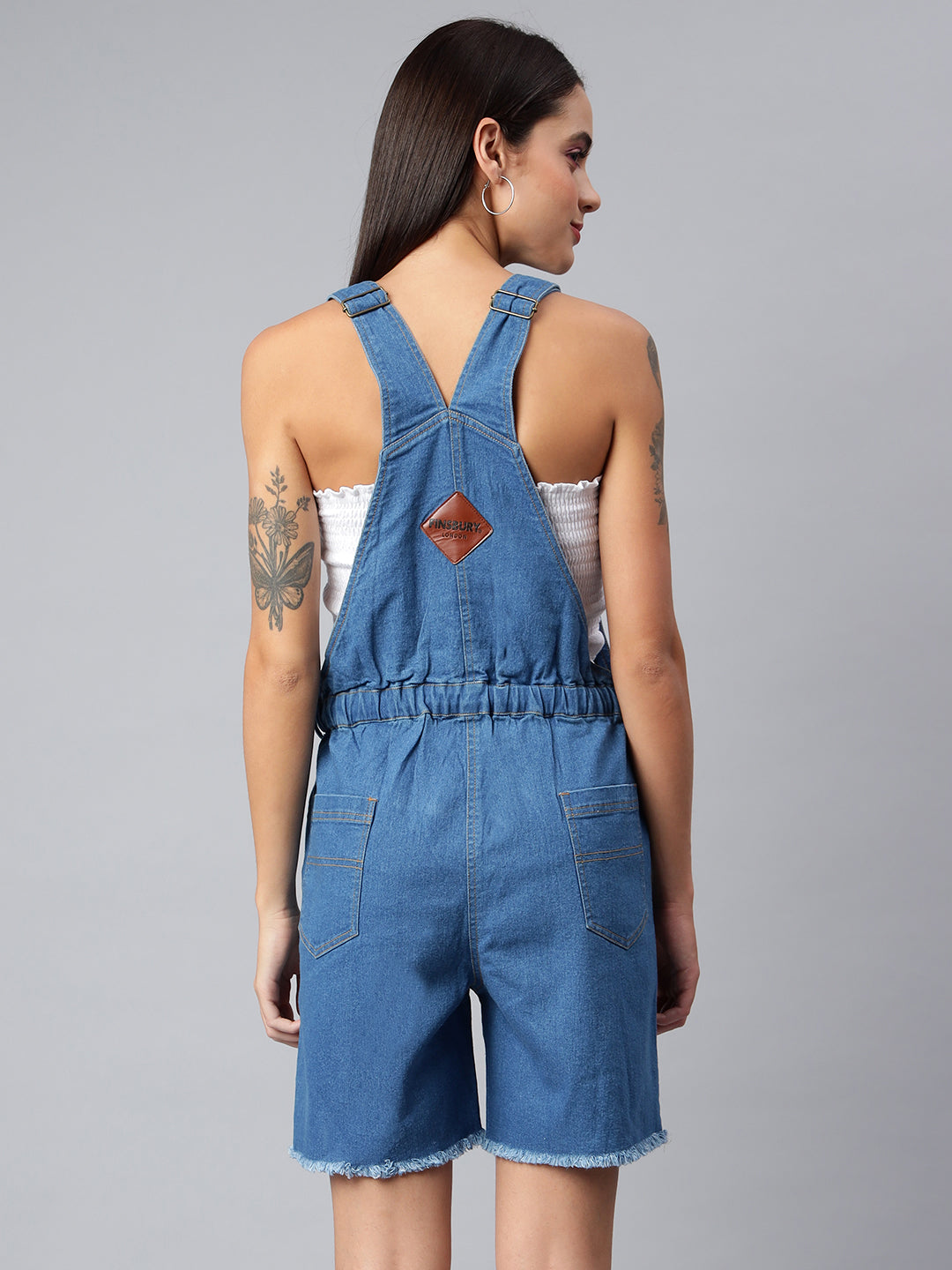 OLELE OVERALLS® Women's Denim Dungaree Playsuit with Matching Stings