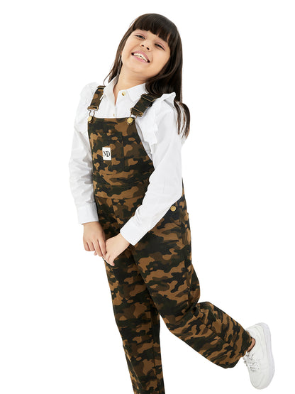 Olele®  Full Length Camouflage Cotton Dungaree - Girls