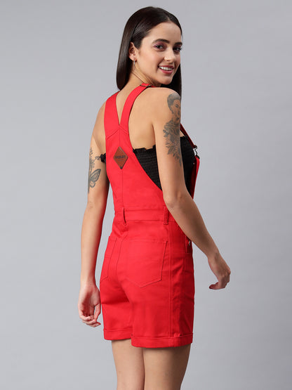 OLELE OVERALLS® Women's Cotton Twill Dungaree Playsuit - Crimson Red