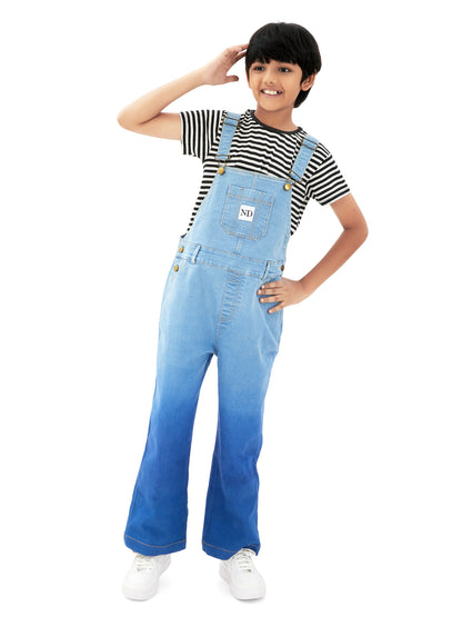Olele®  Full Length Ombre Bio Washed Cotton Denim Dungaree - Boys
