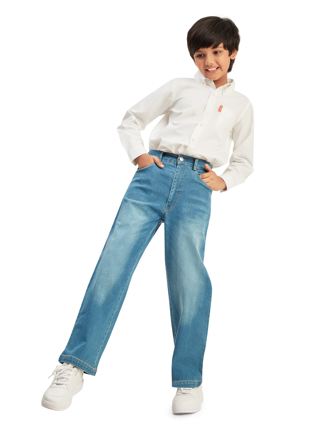 Olele® Boys Cotton Denim Regular Fit Jeans Pant - Light Blue