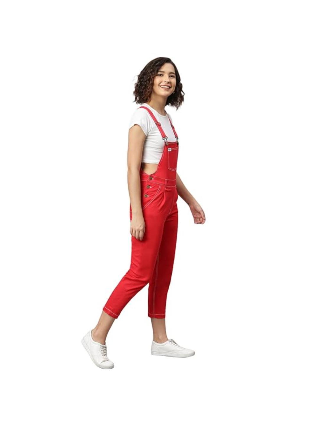 OLELE OVERALLS® Red Twill Pure Cotton Women Dungaree
