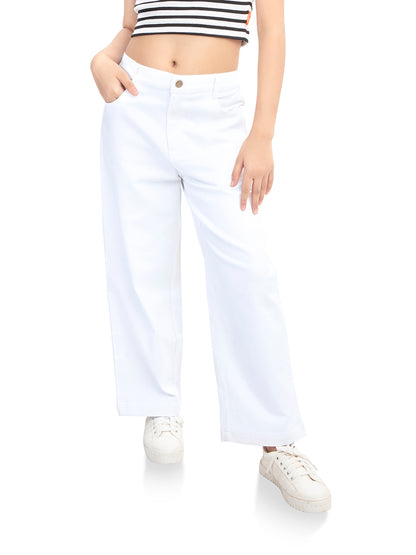 Olele® Girls Relaxed Fit White Cotton Denim Jeans