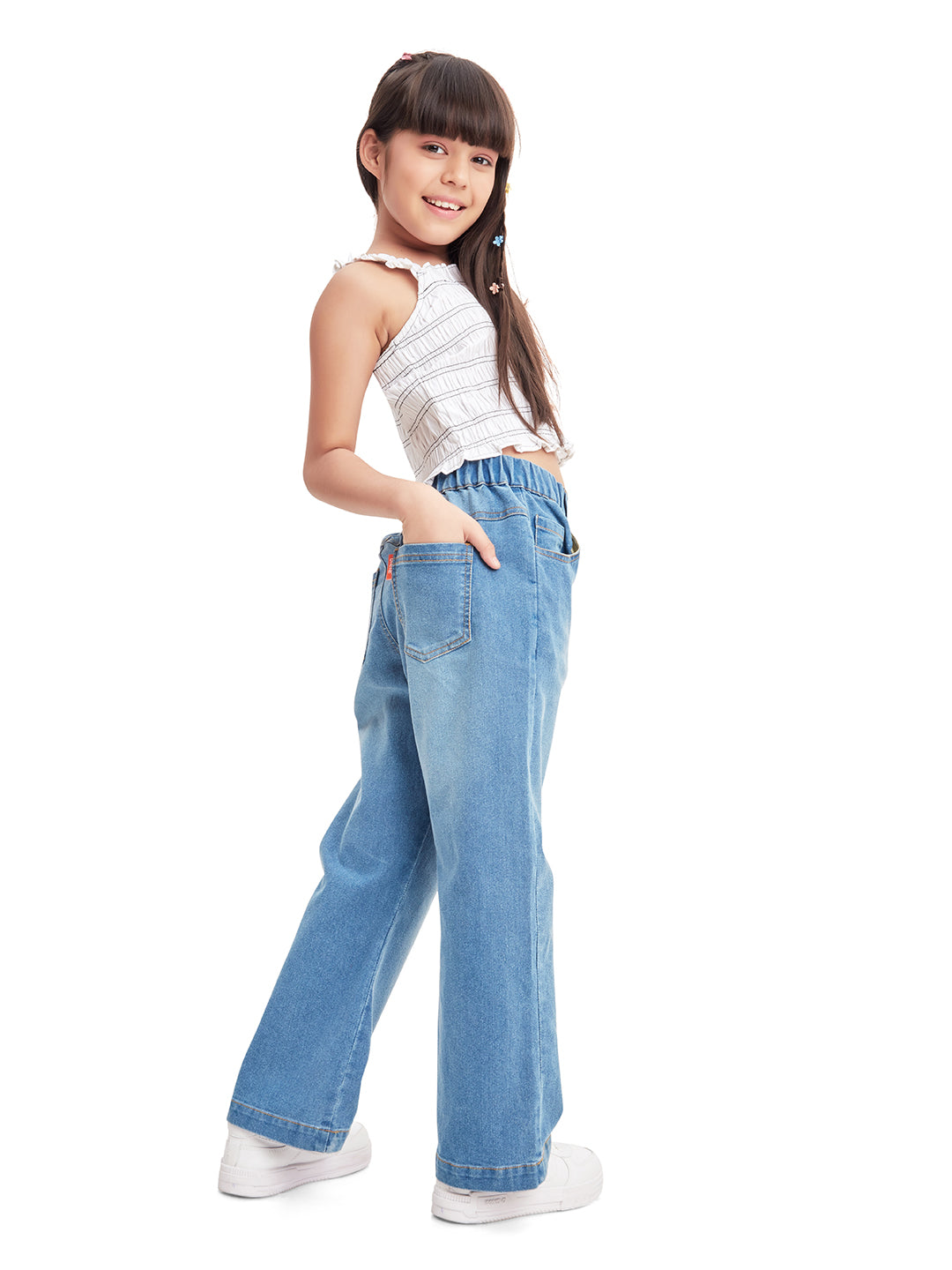 Olele® Boot Cut Button Fly Jeans Pant for Girls