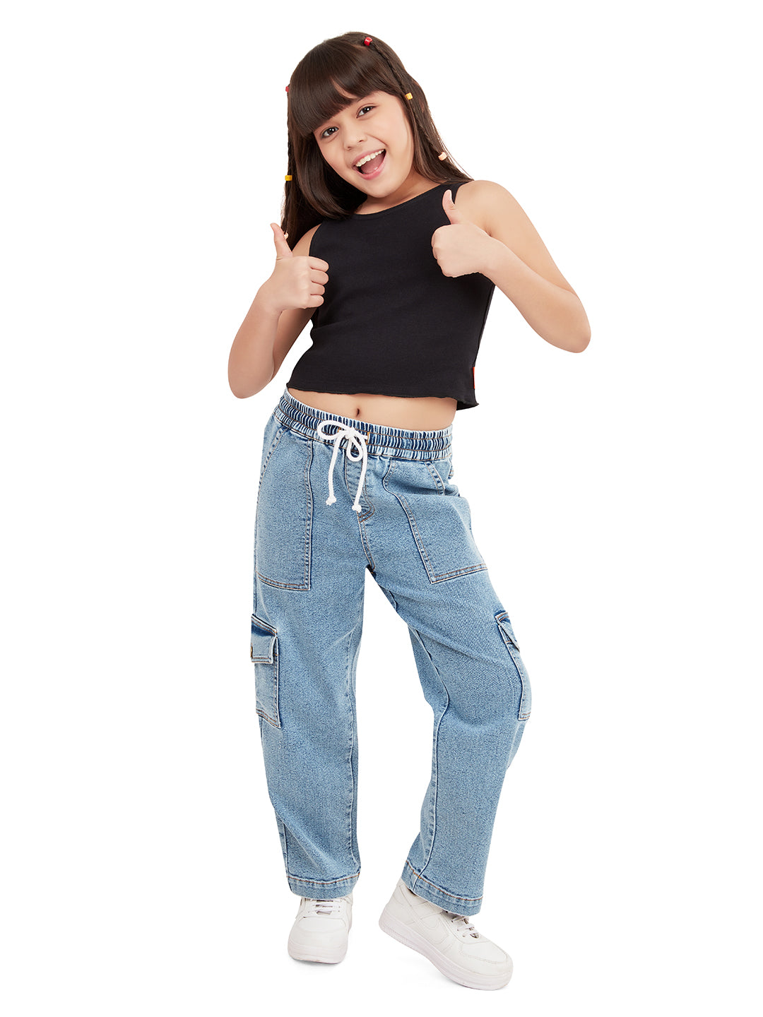 6 pockets cargo pant Girls Camila Cargo Denim Jeans Pant