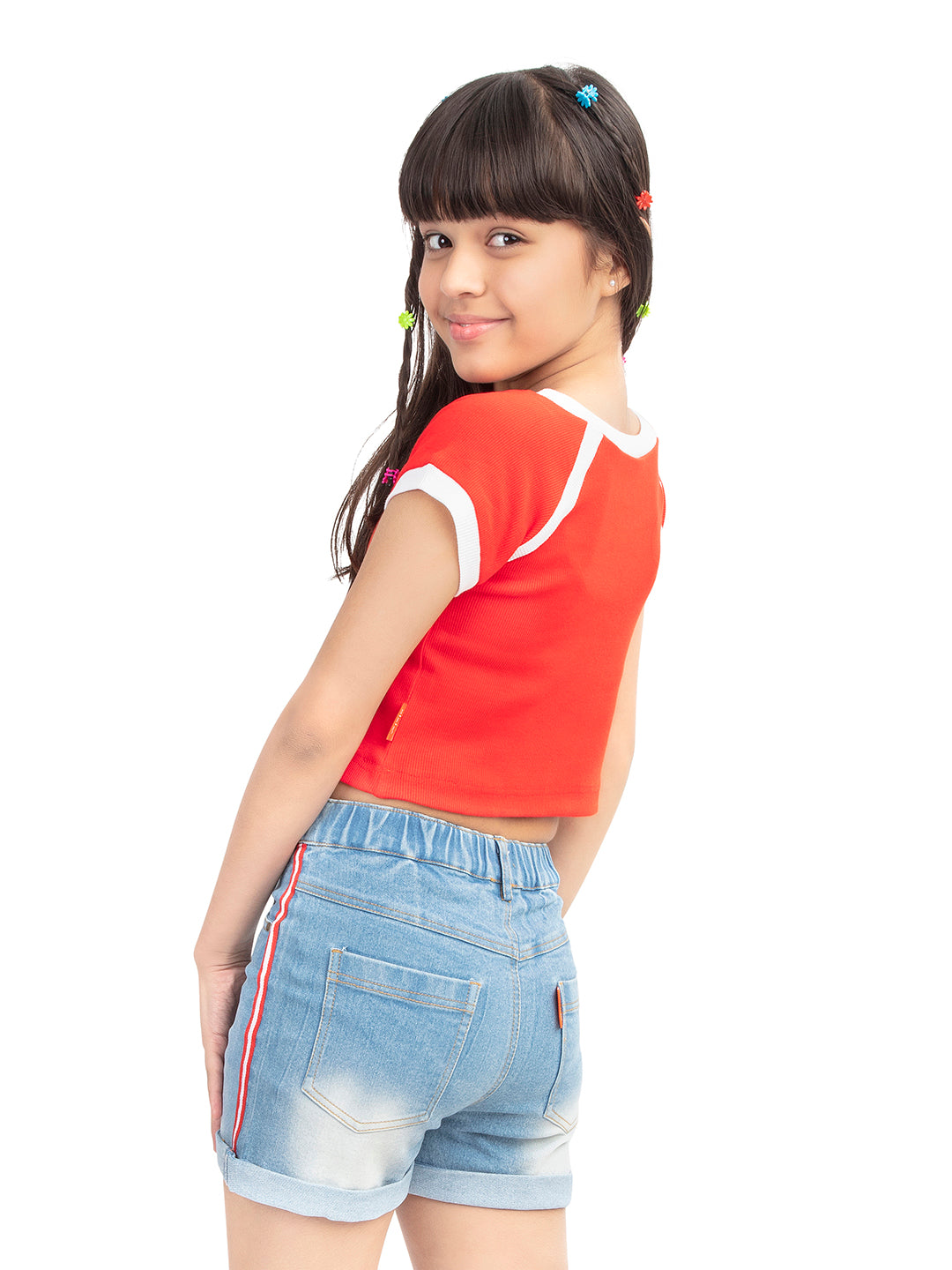 Olele® Girls 60s Cotton Rib Red Crop Top