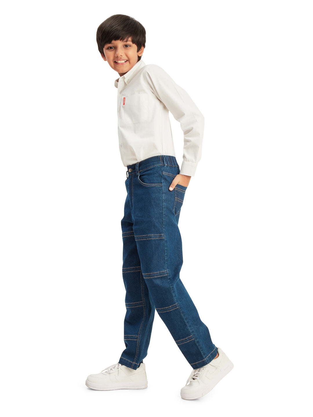 Olele® Boys Cotton Denim Double Stitch Jeans Pant - Dark Blue