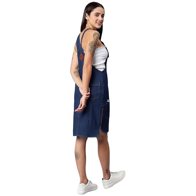 OLELE OVERALLS® Women's Denim Dungaree Dress with Size Zipper