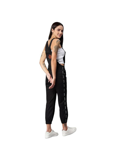 OLELE OVERALLS® Women's Cotton Twill Dungaree with Side Leg Brand Tape - Ebony Black